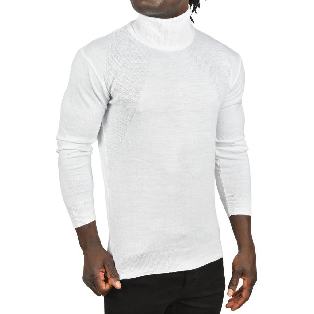 DeepSEA Tam Balıkçı Yaka Yanları Desenli Slim Fit Boğazlı Triko Kazak 2505495