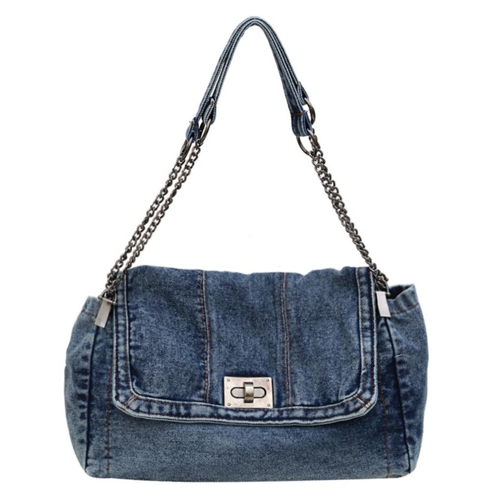 Blue Denim Bag Denim Handbag Large Capacity Crossbody Bag Women's Denim Shoulder Bag