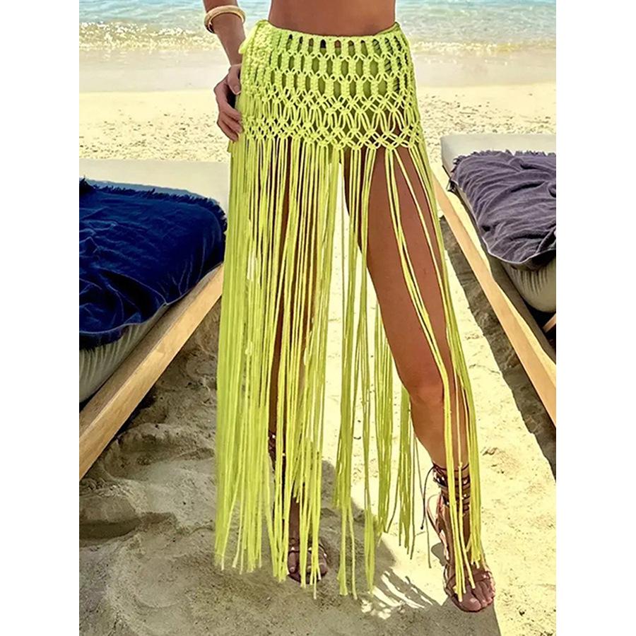 

Европейская и американская трикотажная миди-юбка с кисточками - Женский трансграничный дизайн с вырезами One Size зелёный