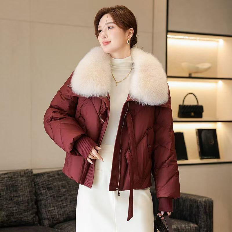 Zimní krátký vatovaný kabát Dámská móda Volná Zesílená Bavlněná bunda Nadměrný Límec z umělé kožešiny