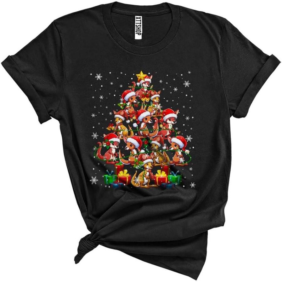 

CUTEBUNNYSTORE Kangaroo As Christmas Tree, Adorable Funny Christmas Lights Animal, X-mas Santa Kangaroo Lover Unisex T-Shirt Black XXXXXL різнокольоровий