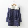 Autumn and Winter Mid-length Tooling Cotton-padded Jacket Women's Drawstring Waist Lamb Velvet Thick Warm Jacket