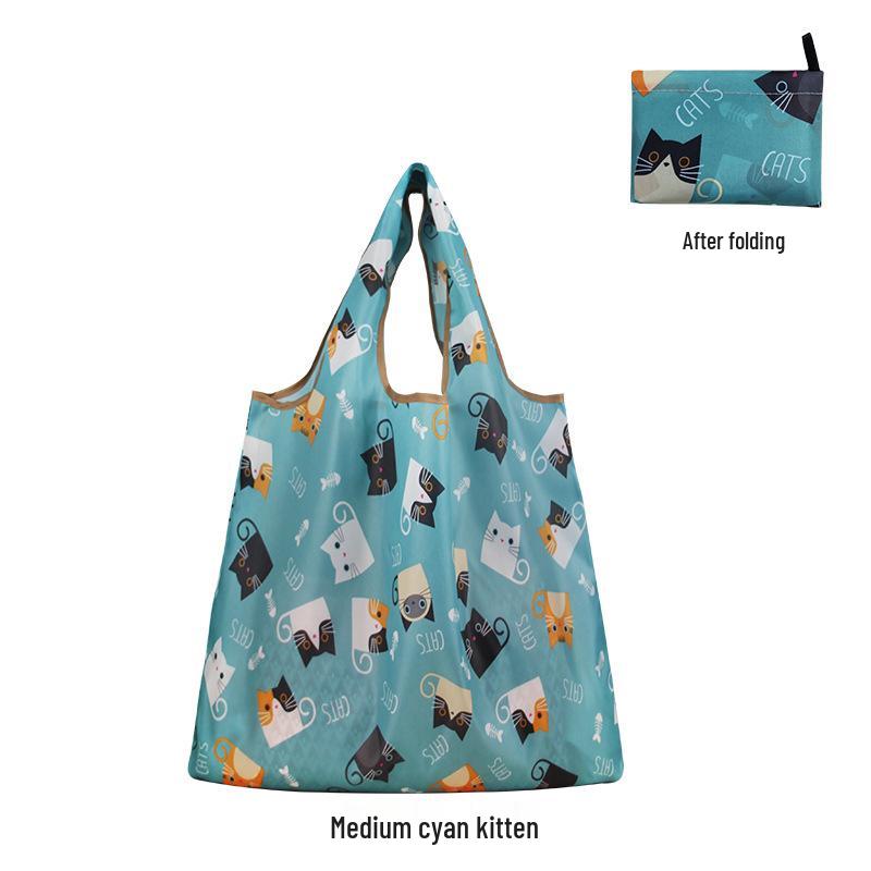 Medium Foldable 210D Oxford Cloth Shopping Bag, Convertible to Shoulder or Handbag, Ideal for Groceries and Camping