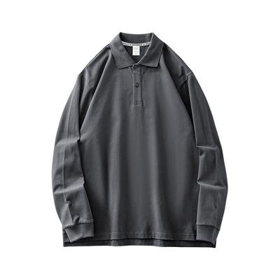 Heavy Pure Cotton New Men's Casual POLO Shirt Spring and Autumn Long-sleeved Loose T-shirt Solid Color Lapel Base Shirt