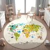 Kid Play Mat Creative Cartoon Animal World Map Round Rug Living Room Kid's Play Rug  Kid Room Bedside Rug Nursery Room Floor Mat