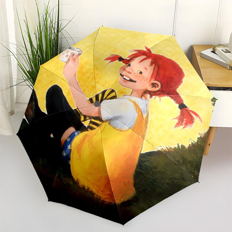 

Pippi Longstocking Themed Travel Umbrella-8 Ribs Automatic Opening and Closing, Portable Folding Design, Compact and Stylish Umbrella Suitab