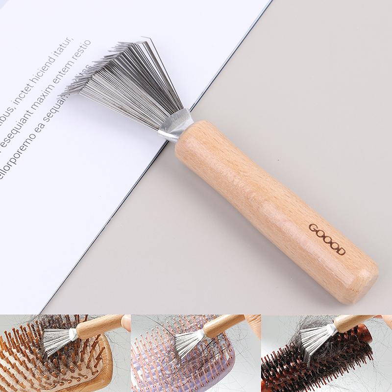 1Pc Wooden Comb Cleaner Delicate Cleaning Removable Comb Cleaner Tool Hair Brush Handle Embeded Tools