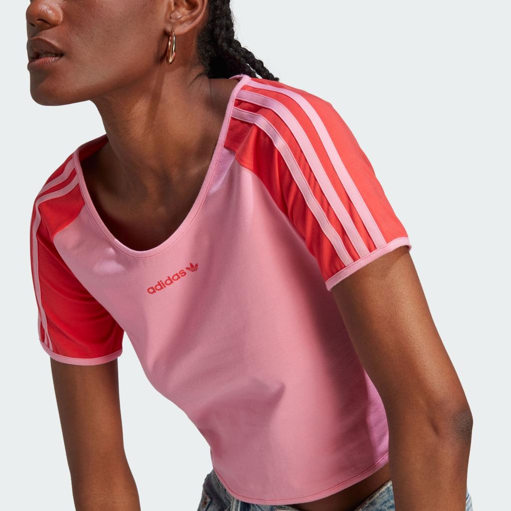 Adidas Originals Trefoil Logo Print Color Block Short Tee Women Tops Pink IT8153