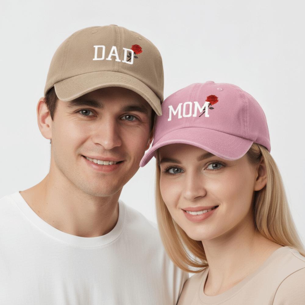 2pcs/set Classic Mom Dad Rose Printed Cap Washed Cotton Couple Cap Baseball Hats For Man Women