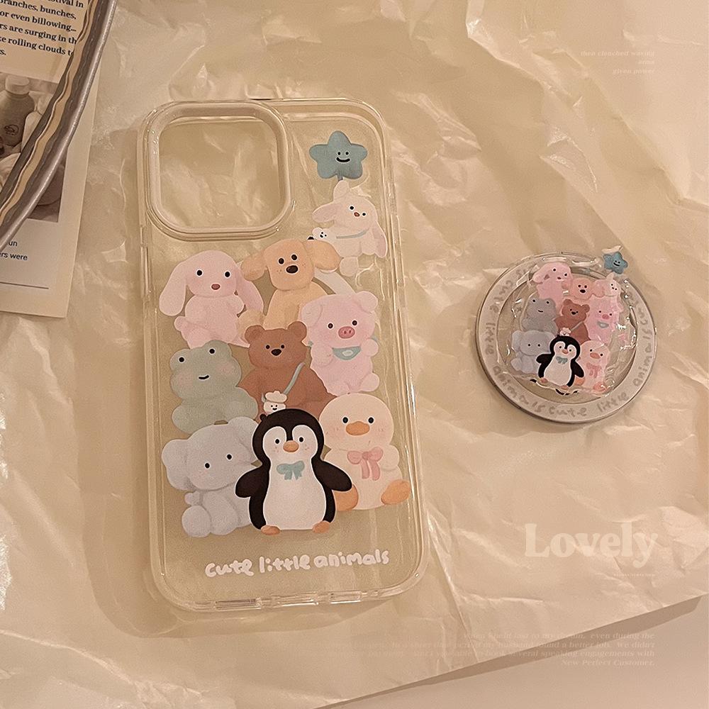 Magnetic Bracket 15Promax Cute Penguin Animal IPhone 16 Mobile Phone Case 14 Suitable for 13 Anti Fall 12 Soft Sleeve