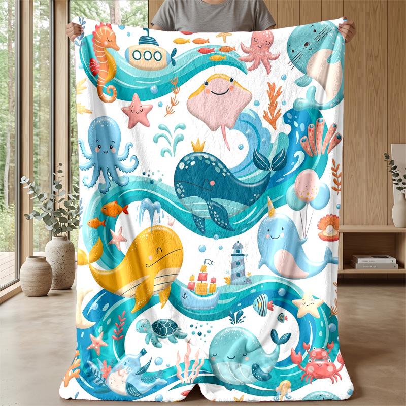Ocean Friends Adventure Theme blanket Lightweight Warm Flannel Blanket Decorative Throw Blanket for Home Decoration
