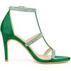 Allegra K Women's Ankle Strap Sandals, High Heels, Rhinestones, T-Strap, Green, Size 23.5cm