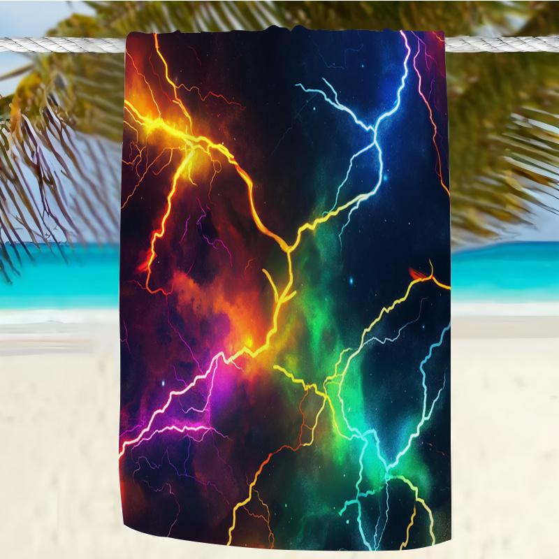 1pc Lightning Beach Towel Soft Microfiber Fabric Bath Towels Unisex Oversized Towel with Vibrant Neon Lightning Bolt Pattern for