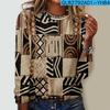 Round Neck 3D Ethnic Geometric Pattern Printed Top Fashionable Casual Long Sleeved Women's T-shirts