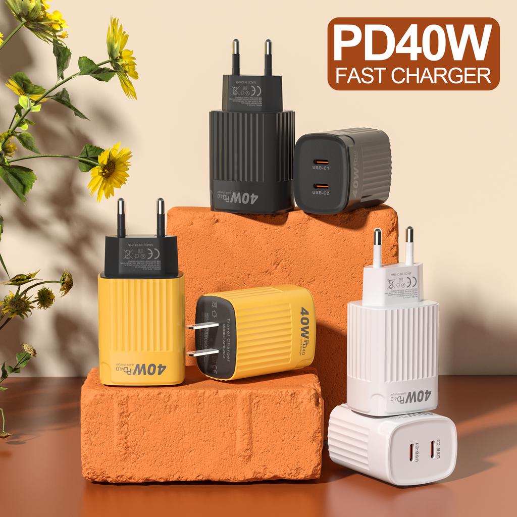 40W USB C Ladegerät Quick Charge QC 3.0 Dual PD Ladegerät Typ C Schnellladegerät Adapter für iPhone 16 15 14 Xiaomi Samsung Huawei Telefon