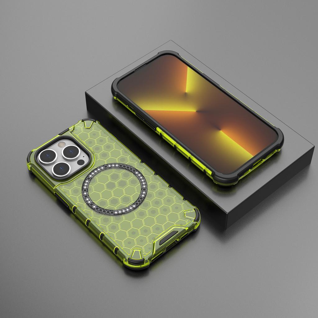 For iPhone 14 Pro Magnetic Phone Case Honeycomb Design TPU+PC Back Cover
