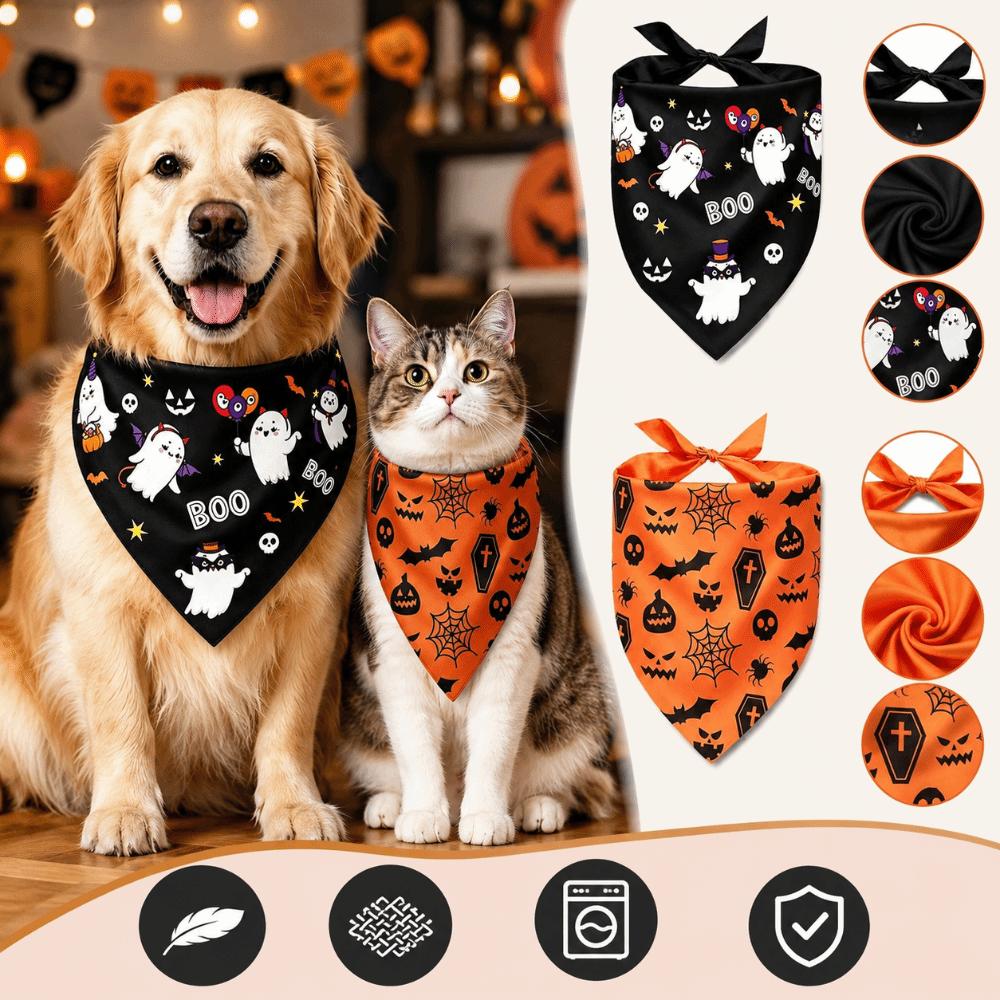 Pumpkin Print Dog Triangle Scarf Cute Cat Saliva Towel Pet Holiday Bib Festival Gift