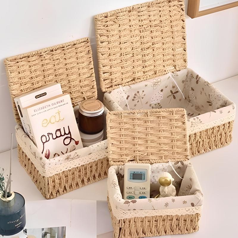 Household Rattan Woven Storage Box For Toys Snacks And Miscellaneous Items Desktop Cosmetic Storage Box