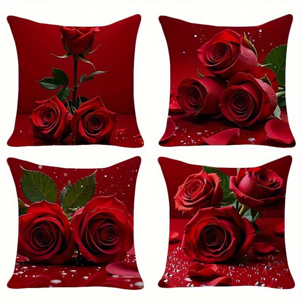 1/4 Stück Must-have für den Valentinstag!Das Muster mit roten Rosen ist ein super romantischer Kissenbezug, der die Raumdekoration für Verliebte mit Liebe erwärmt.