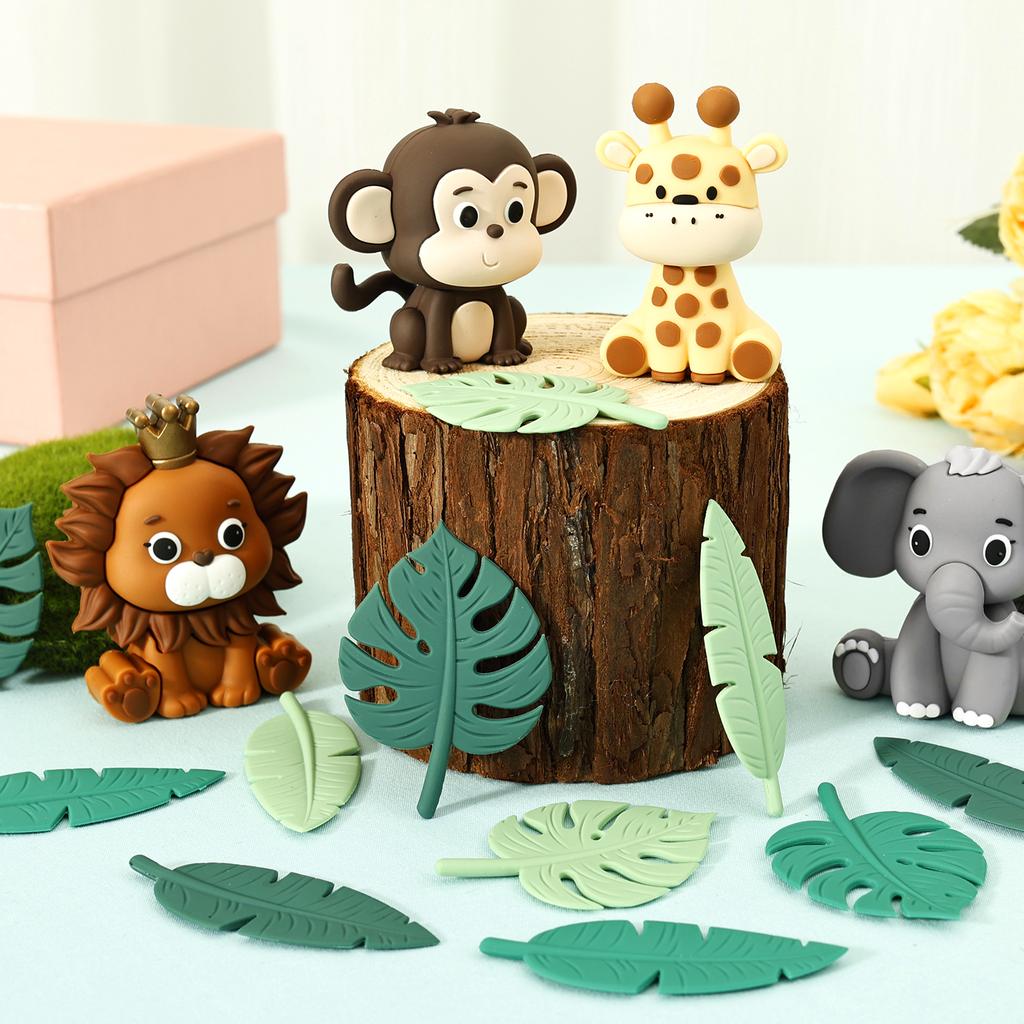 Jungle Safari Animal Cake Topper Lion Giraffe Monkey Elephant for Baby Shower Cake Decoration Holiday Birthday Party Cute Gift