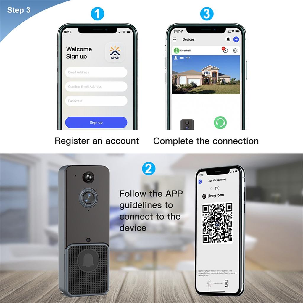 Inteligentny dom Bezprzewodowy dzwonek wideo WiFi Kamera Cyfrowy dzwonek do drzwi zewnętrznych Domofon HD Night Security