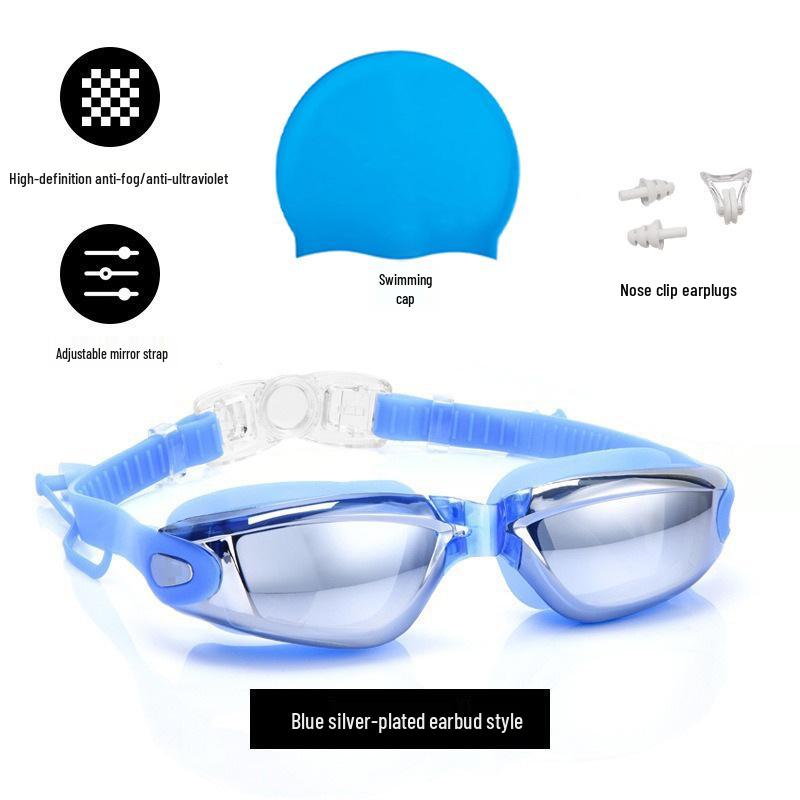 Professional Adult Racing Swim Set: Anti-Fog Silicone Goggles with Plated Waterproof Glasses