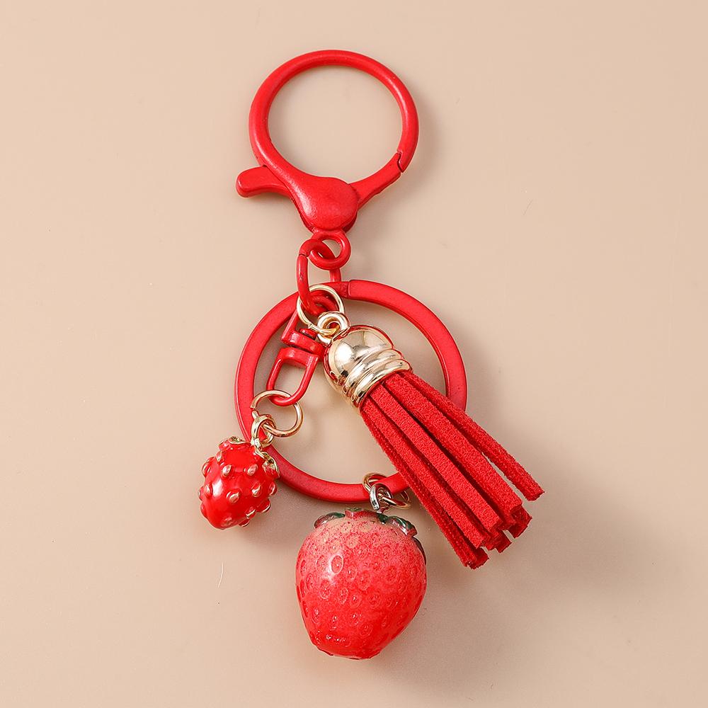 Fashion Resin Simulation Fruit Keychain Women Girls Chilli Strawberry Cherry Key Ring Pendants for Handbag Decor Jewelry Gifts