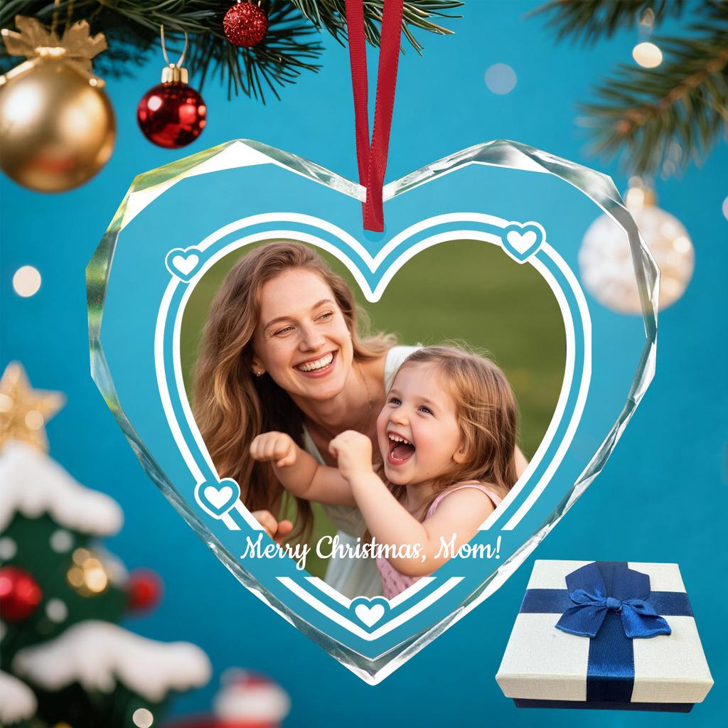 Personalised Crystal Christmas Ornament with Photo, Custom Gift for Family Couples Parents, Unique Keepsake, Xmas Tree Home Deco