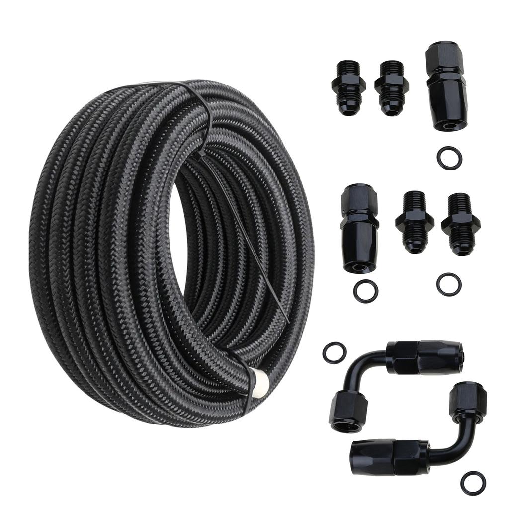Car Modified Automatic Transmission Reefer Line Kit for 4L60E 4L65E Black AN6 Black Cable Oil Coolers Tubing