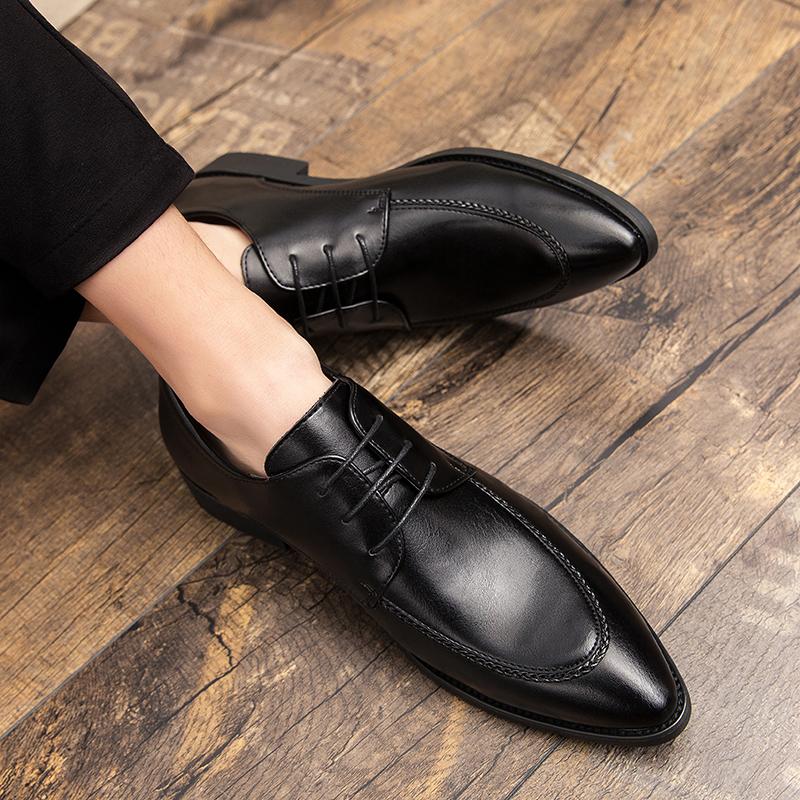 FashionMens Dress Shoes Lace Up Oxfords Fashion Pointed Toe Men's Business Casual Leather Oxfords Shoes Zapatos De Hombre Big Size 48
