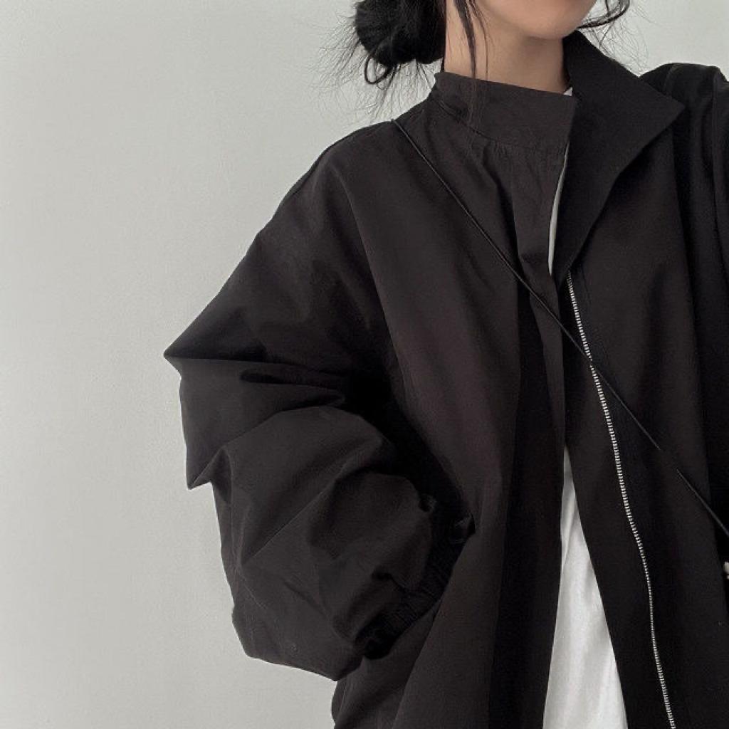 Giacca a Vento con Collo Alto Manica Lunga Sottile Donna Primavera Autunno Larga Stile Baseball Cardigan Casual Cappotto Top
