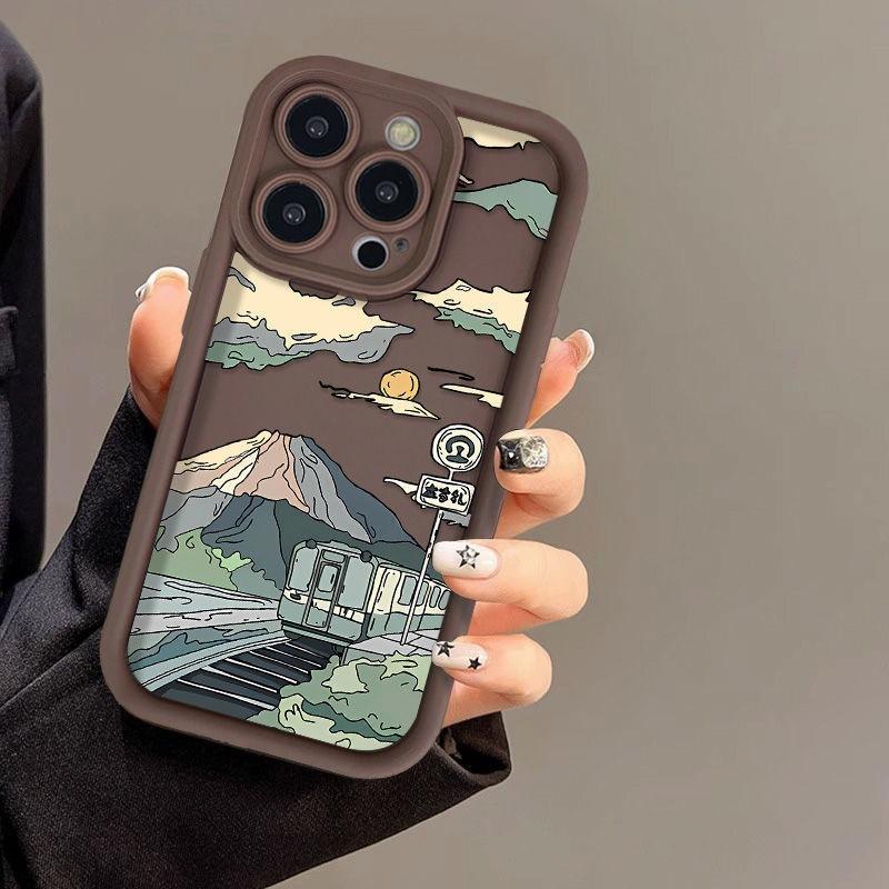 Japanese train illustration apple 15 mobile phone case iphone14promax silicone 13/12/11 all-inclusive anti-drop XR