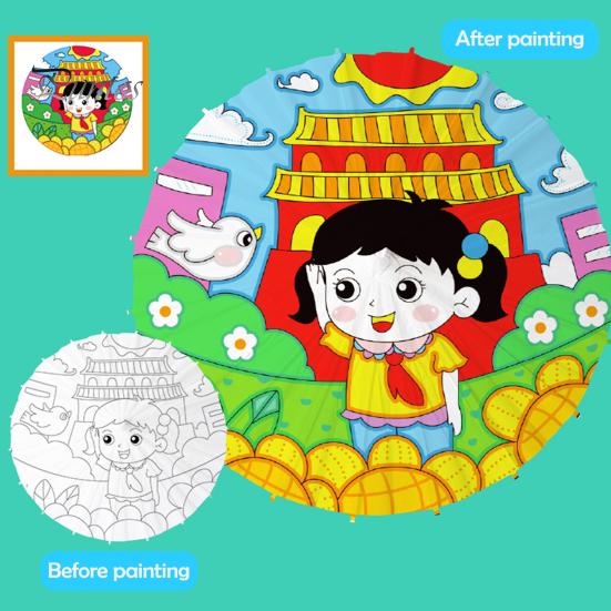 27/41CM DIY Hand-Painting Paper Umbrella Chinese Style Decorative Oil-paper Umbrella with Wooden Handle Kids Coloring Oriental Umbrella Crafts