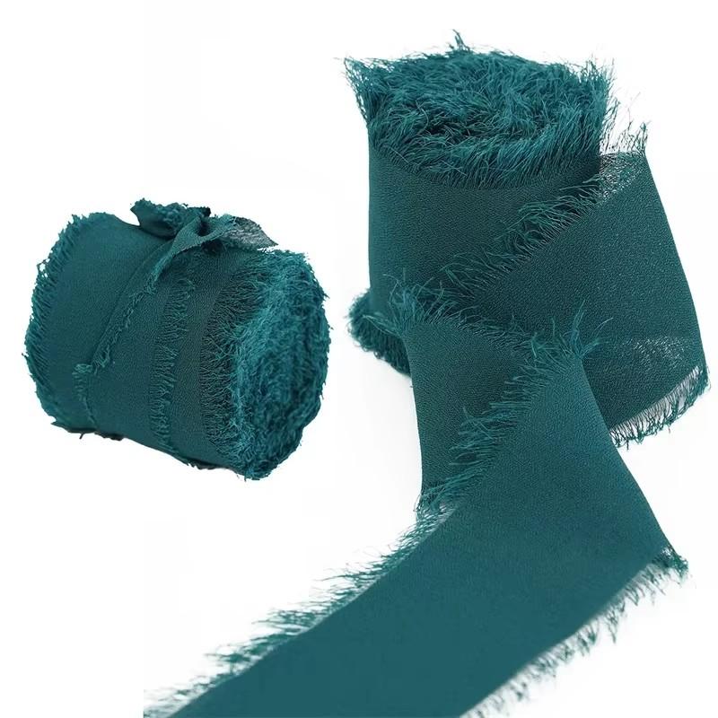 4cm x 5m Frayed Edged Satin Handmade Chiffon Silk Ribbon For Wedding Invitation Bouquets Birthday Party DIY Decoration Gift