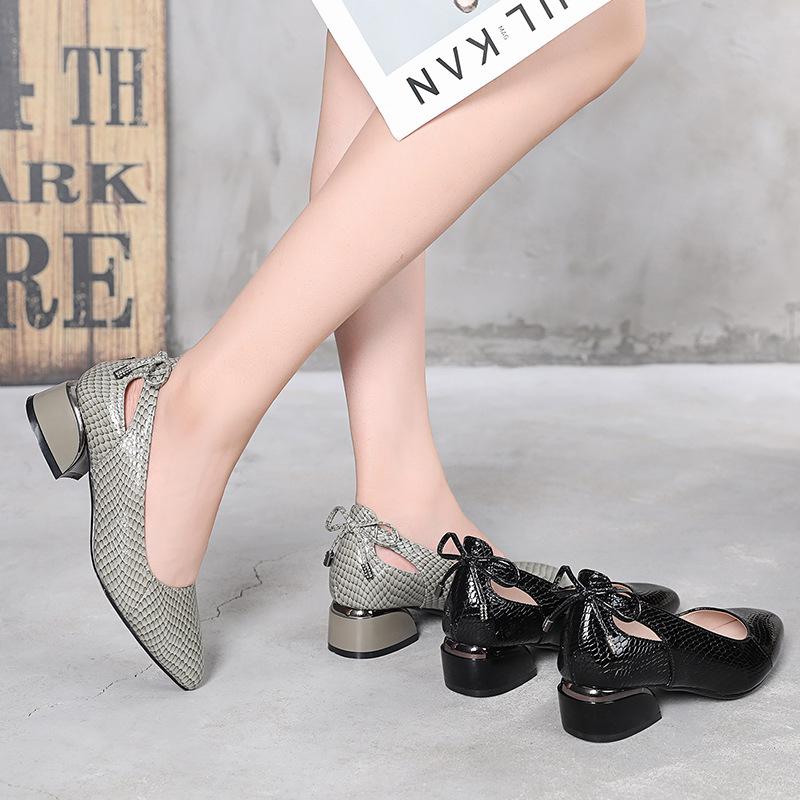 Fashion Women Pumps Genuine Leather Pointed Toe Shallow Mouth Shoes Thick Heel Spring Autumn Fashion Large Size 43 Office Lady Shoes