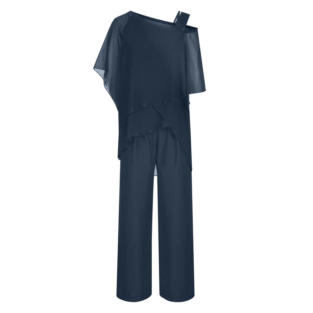 Europeisk Mode Enfärgad Oversized Casual Batwingärm Asymmetrisk Loungeset