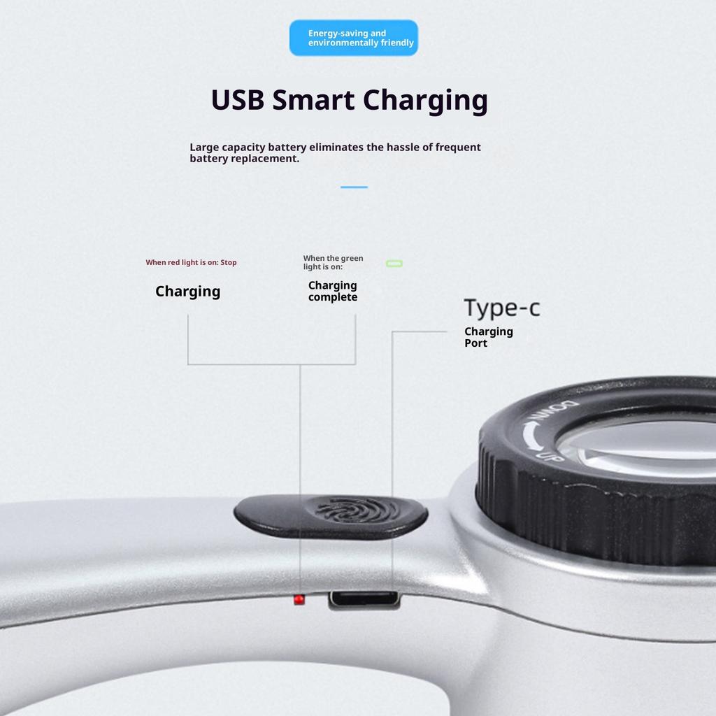 Handliches 30-faches Vergrößerungswerkzeug 4-farbige einstellbare LED-Leuchte Wiederaufladbarer Akku Ergonomisches Design Für detaillierte Objektauthentifizierung