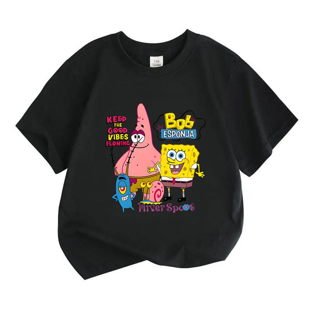 Kids Boys Girls 100% Cotton Short Sleeve T-shirt, Cute Cartoon Character Print Casual Crew Neck Tee, Comfortable Lightweight Top for Daily Wear In All