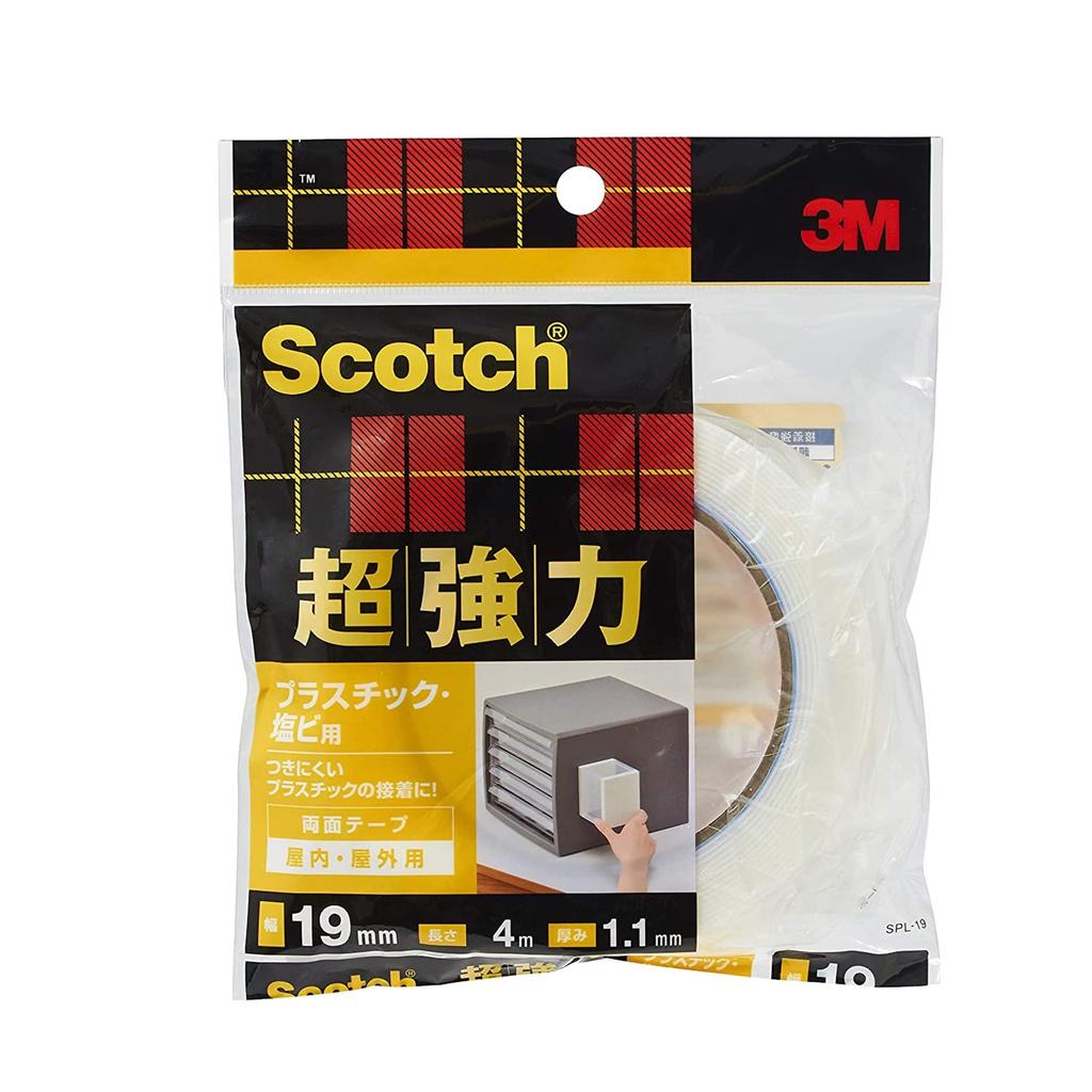 3M Scotch Super Strong Tape for Plastic and 19mm X Double-Sided PVC, 4m, SPL-19