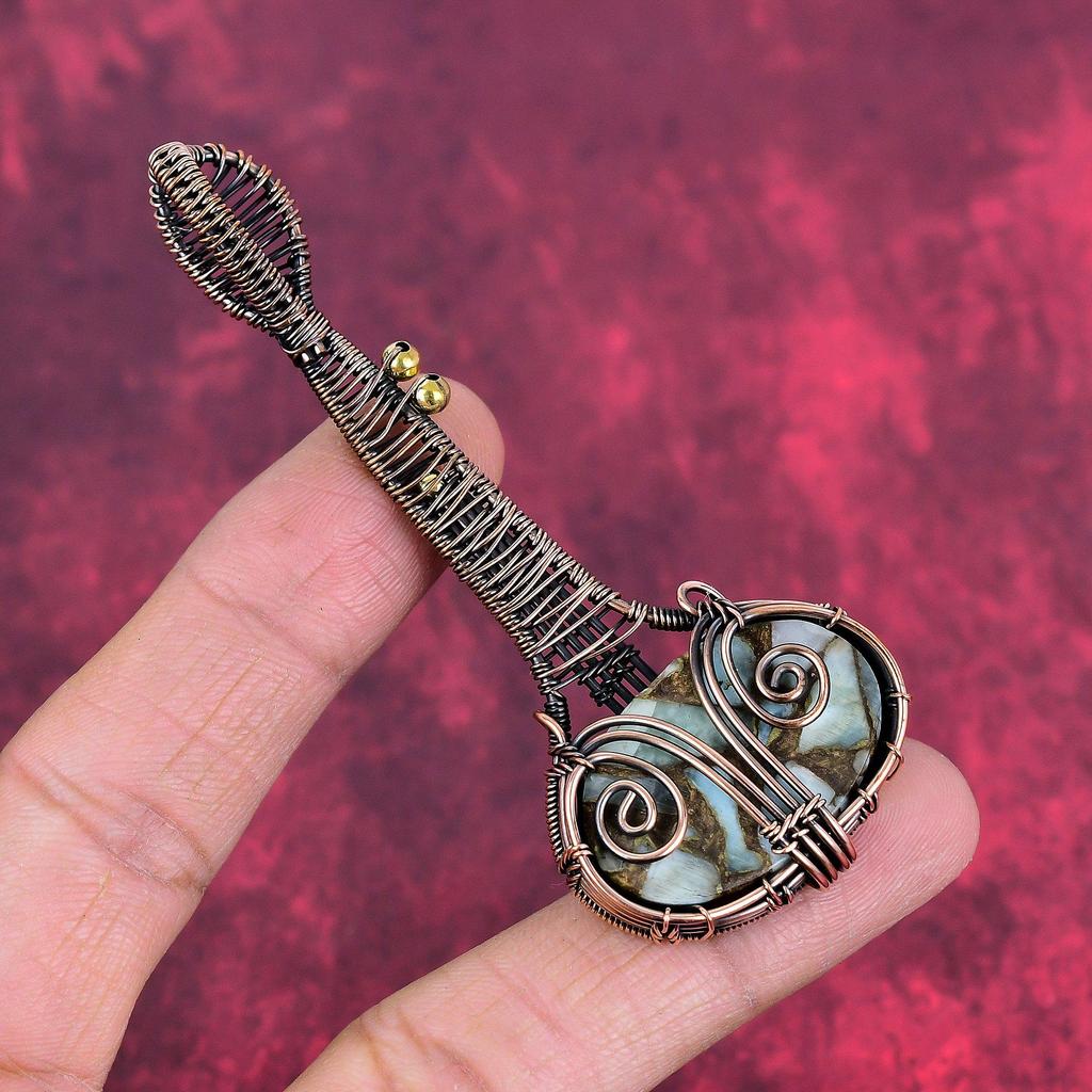 Copper larimar pendant copper wire wrapped jewelry guitar gemstone pendant copper wire wrap pendant handmade unique jewelry gifts for mother
