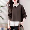 Fashion Fake Two-piece Pullover Sweater Women's Korean Version of The Contrast Color Stitching Casual T-shirt Top