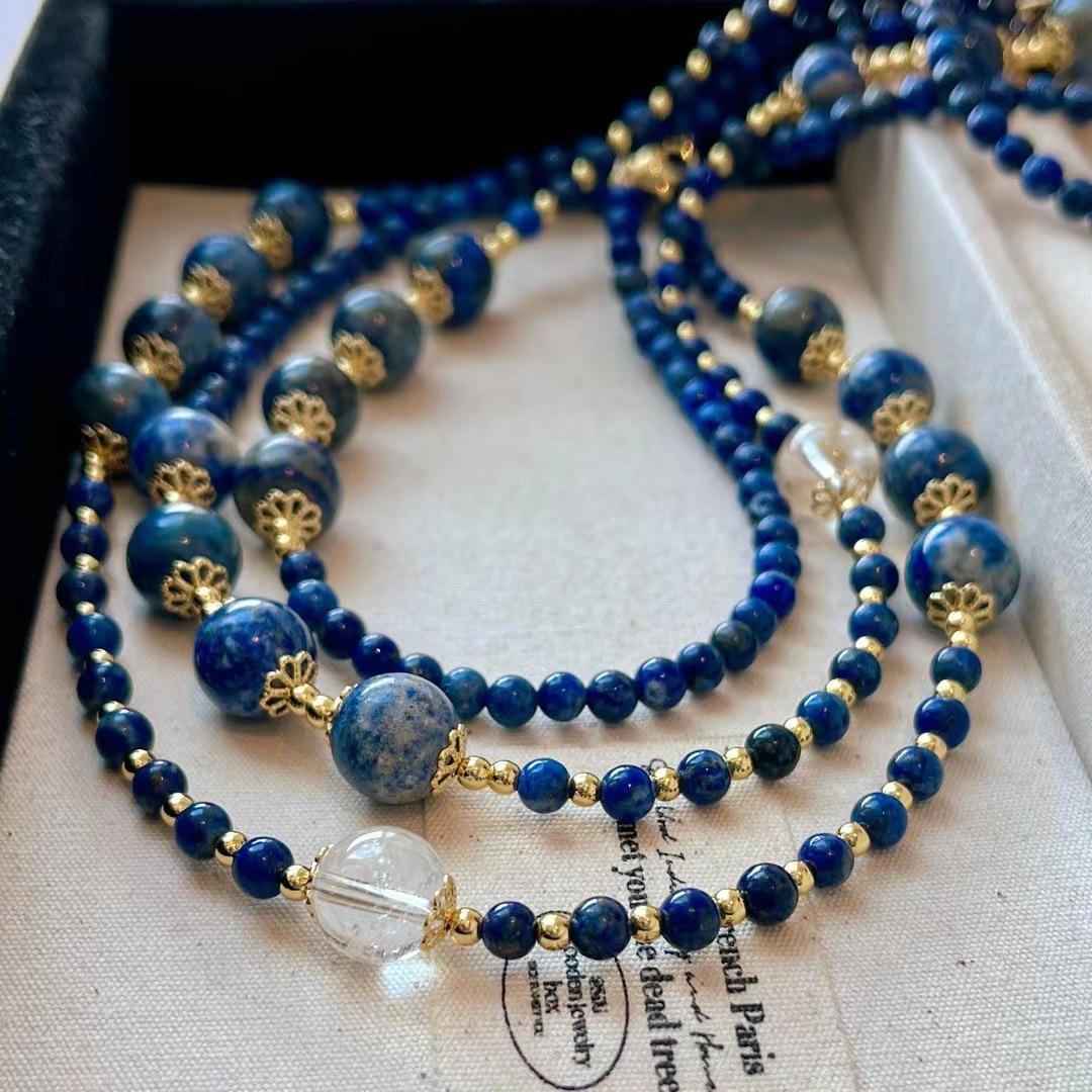 Retro Natural Lapis Lazuli Natural White Crystal Necklace, Collarbone Chain, Neck Chain, Niche Versatile And Advanced Temperament
