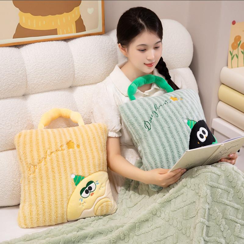 Car Seat Pillow With Plush Cover And Foldable Blanket For Car And Home Use