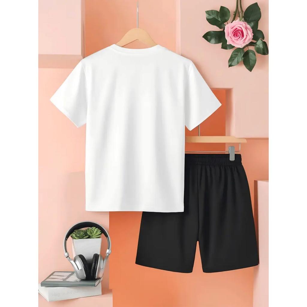 Boys' 3D printed spring/summer outdoor sports T-shirt and shorts two-piece set, perfect for outdoor wear