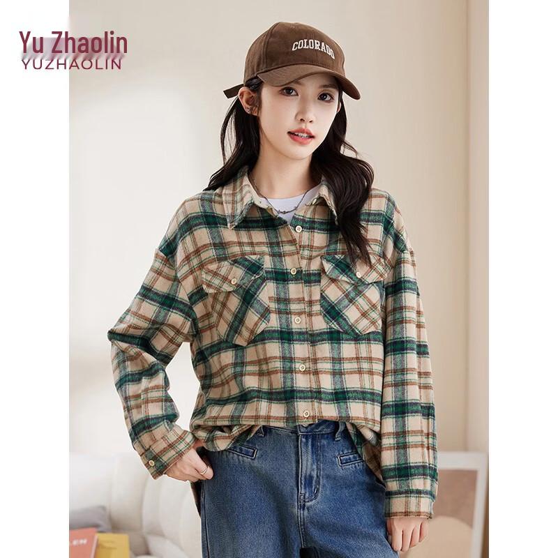 Yuzhaolin Women s Casual Long-Sleeve Plaid Shirt M (95-105 jin)