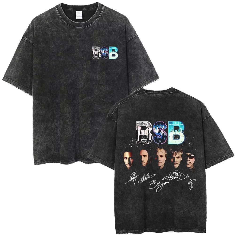 Washed Vintage Backstreet Boys Face Graphic T-shirt Men Women Fashion Pop Music T Shirts Men s Cotton Casual Oversized T-shirts S разноцветный