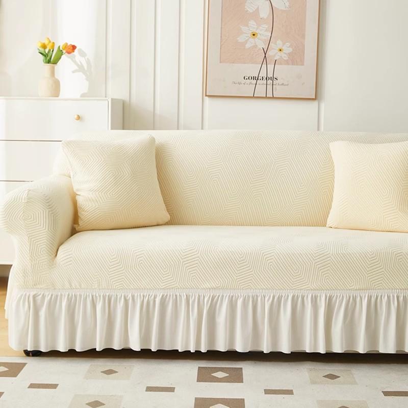 New Skirted Sofa Cover All Purpose  Four Season Anti Cat Scratch  Straight Row Three Seat Sofa Cover Cloth