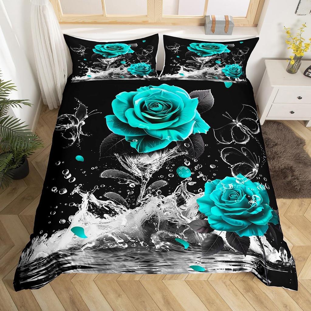 Rose Duvet Cover Twin King For Boys Girls Valentine's Day Gift Romantic Floral Bedding Set Water Flower Blossom Comforter Cover