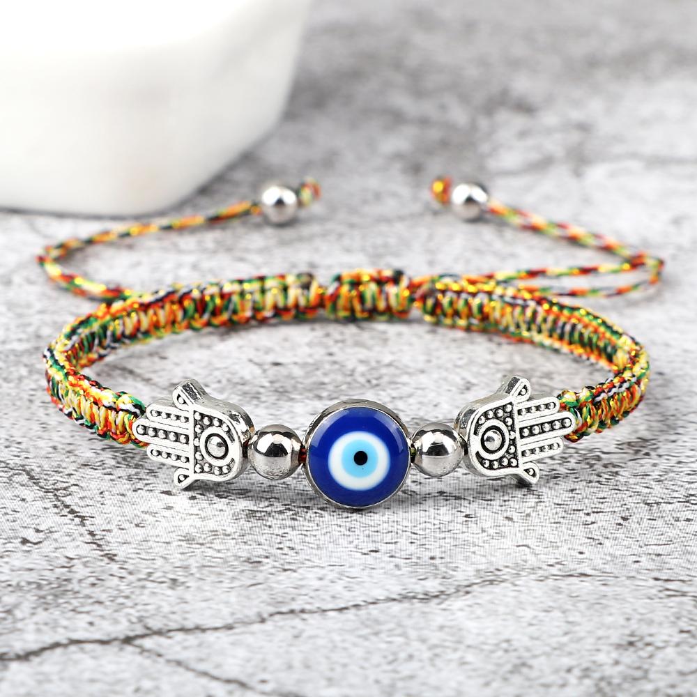 Hand of Fatima Pendant Bracelet Turkish Blue Evil Eye Lucky Red Braided Rope Handmade Adjustable Couple Jewelry For Women Men
