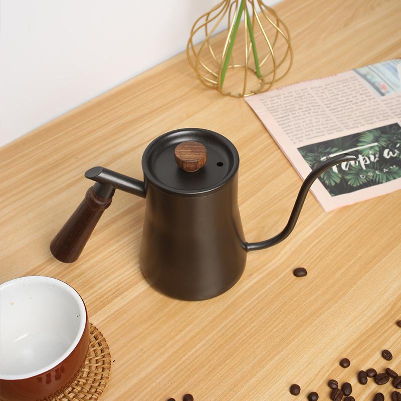 

Чайник для пуровера из нержавеющей стали с узкой талией, коммерческий бытовой, с подвесным ушком, чайник для пуровера кофе с утолщенным подвесным ушком из нержавеющей стали 580ml чёрный